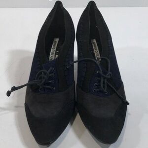 Manolo Blahnik Women's Black/Gray/Blue ColorBlock Lace-Up Pumps Shoes Size 37